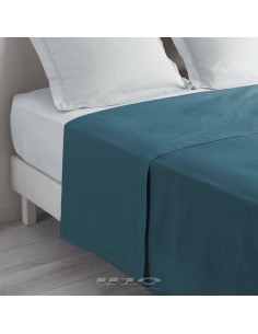 drap plat 2 personnes 240 x 300 cm uni 57 fils lina bleu nuit +point bourdon