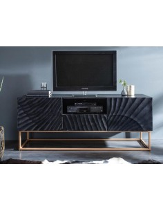 prit58 - meuble tv scorpion / bois massif manguier noir pieds or - 160x38x60cm