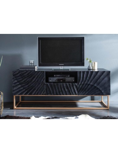 prit58 - meuble tv scorpion / bois massif manguier noir pieds or - 160x38x60cm