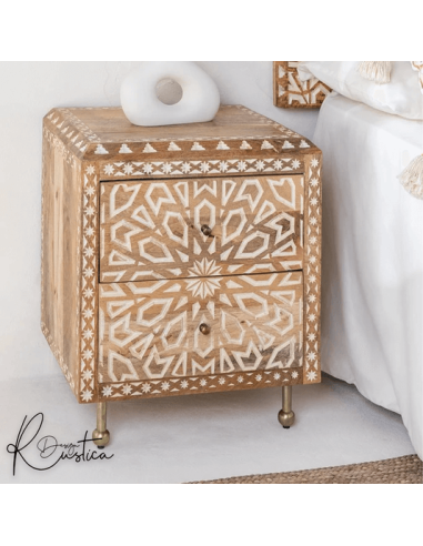 prit42 - table de chevet pakamera 2 tiroirs  manguier - 40x50x61,5cm