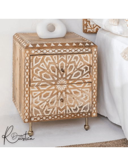 prit42 - table de chevet pakamera 2 tiroirs  manguier - 40x50x61,5cm