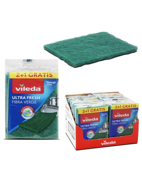 16229 - eponge fibre vert 2+1 ultrafresh vileda