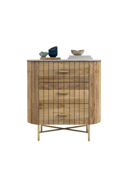 prit48 - commode 3 tiroirs piano marbre/acacia - 81x46x86cm