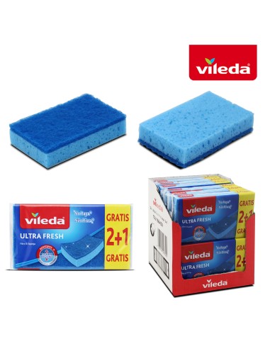 16230 - eponge fibre bleu 2+1 ultrafresh vileda