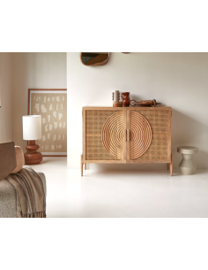 prit85 - commode sina manguier / rotin - 45,5x114x90cm