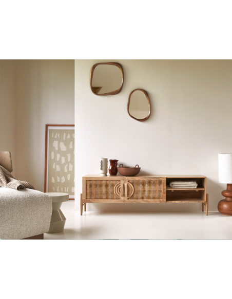 prit86 - meuble tv sina manguier/rotin - 36x144x45cm