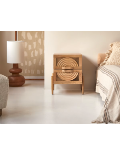 prit87 - table de chevet sina manguier / rotin - 40x40x50cm