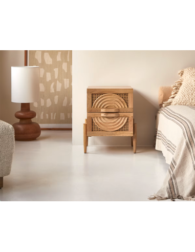 prit87 - table de chevet sina manguier / rotin - 40x40x50cm