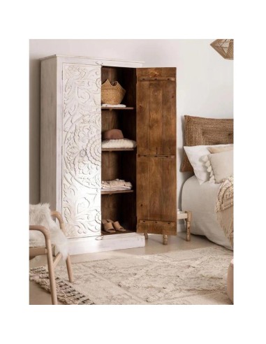 prit12 - dressing bois blanc sculpté manguier - 90x42x180cm