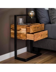 prit26 - table de chevet nalani cadre 2 tiroirs - 45x35x77cm