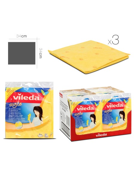 lingettes multi usage style vileda x3 34 x 34 cm
