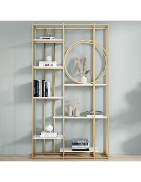 prit59 - bibliotheque or blanc - 24,9x100x180cm