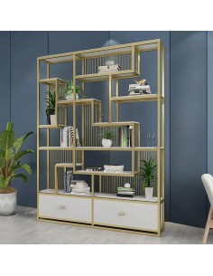 prit61 - bibliotheque modern blanc / or - 30x120x200cm