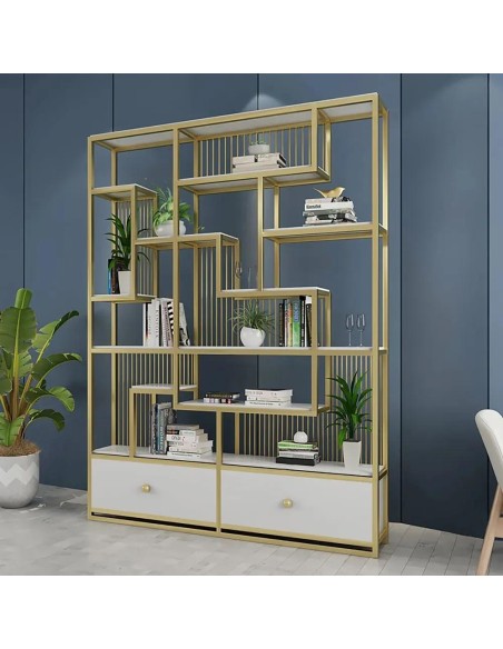 prit61 - bibliotheque modern blanc / or - 30x120x200cm