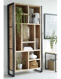 prit68 - bibliotheque bois metal noir  - 40x100x200cm