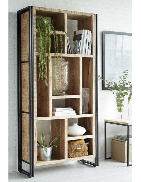 prit68 - bibliotheque bois metal noir  - 40x100x200cm