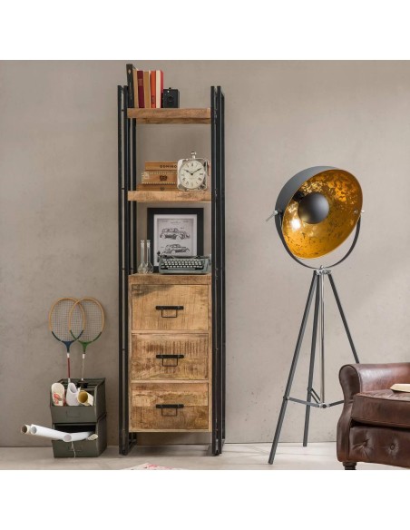 prit69 - bibliotheque slim 3 tiroirs 2 etageres - 40x55x200cm