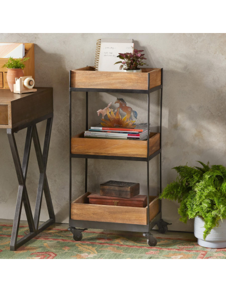 prit70 - desserte 3 niveaux bois / metal - 16,5x12x35cm
