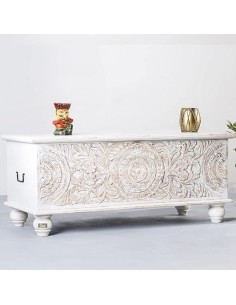 prit45 - banc coffre bois sculpté - 105x50x60cm