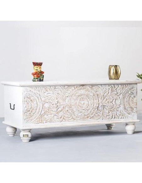 prit45 - banc coffre bois sculpté - 105x50x60cm