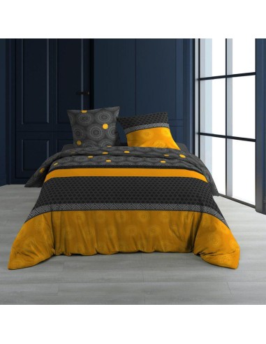 1643328-parure 3 p. 240 x 220 cm imprime 57 fils allover rondeline jaune