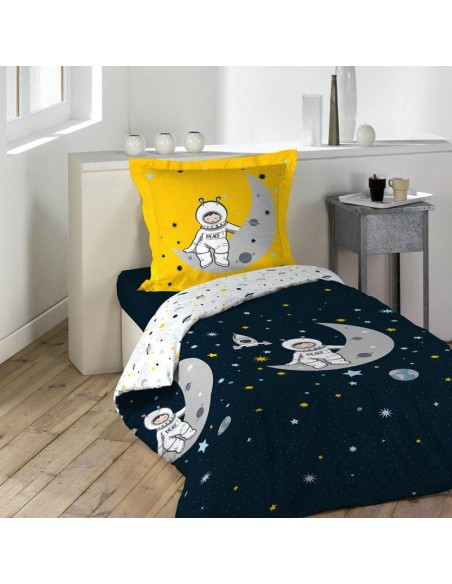 1643536-parure 2 p. 140 x 200 cm imprime 42 fils allover petit astronaute