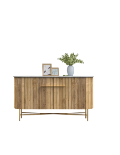 prit50 - buffet bas piano marbre/acacia - 142x40x84cm