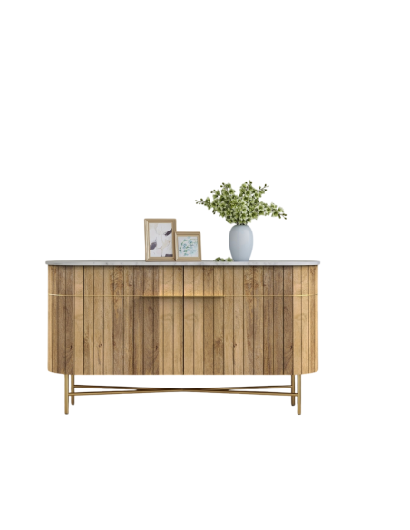 prit50 - buffet bas piano marbre/acacia - 142x40x84cm