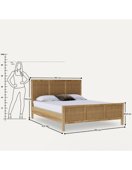 prit21 - lit  cane 160*200 cm - 160x200x55cm