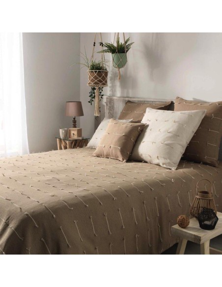 1643267 - couvre lit 2 personnes 230 x 250 cm polycoton tisse fileo taupe