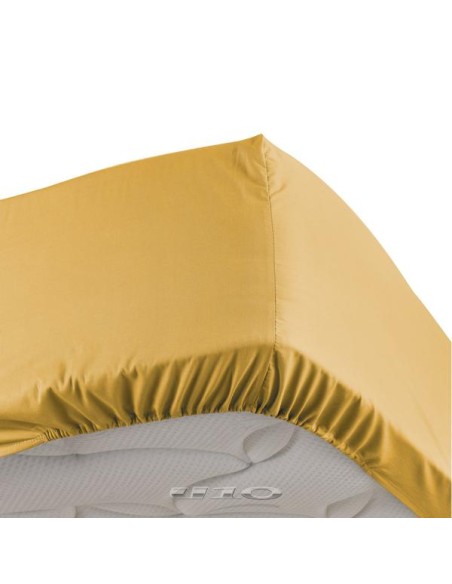 1643400 - drap housse 1 personne 90 x 190 cm percale uni 78 fils percaline miel
