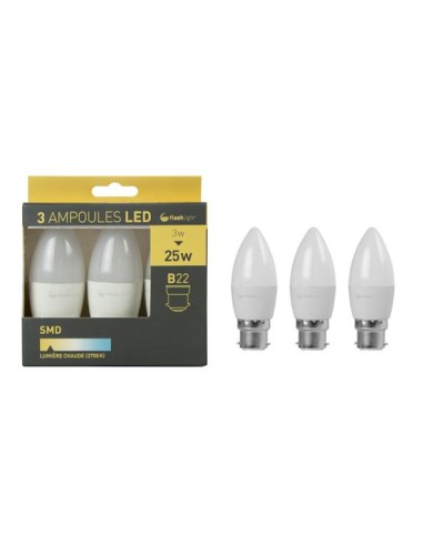 3 ampoules led bougie b22 3w