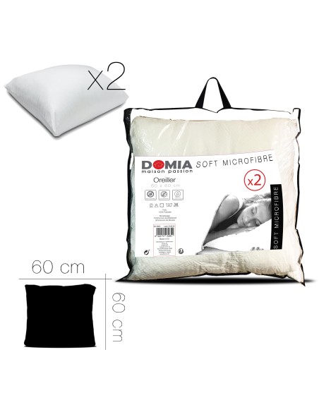 d13966 - set 2 oreillers soft microfibre 60 x 60 cm