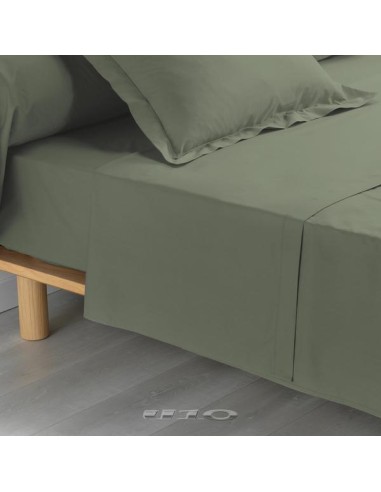 1643417 - drap plat 2 personnes 240 x 300 cm percale uni 78 fils percaline kaki