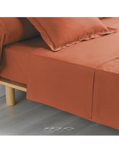 1643416 - drap plat 2 pers 240x300 cm percale uni 78 fils percaline terracotta +