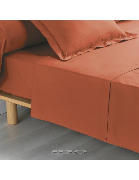 1643416 - drap plat 2 pers 240x300 cm percale uni 78 fils percaline terracotta +