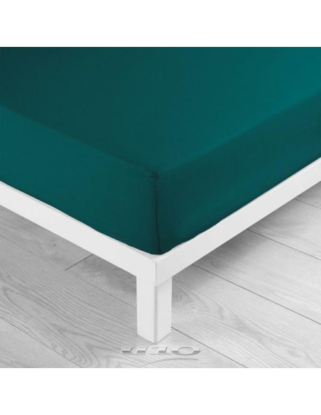 drap housse 2 personnes 180 x 200 cm uni 57 fils lina petrole