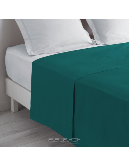 drap plat 1 personne 180 x 290 cm uni 57 fils lina petrole +point bourdon