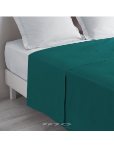 drap plat 2 personnes 240 x 300 cm uni 57 fils lina petrole +point bourdon