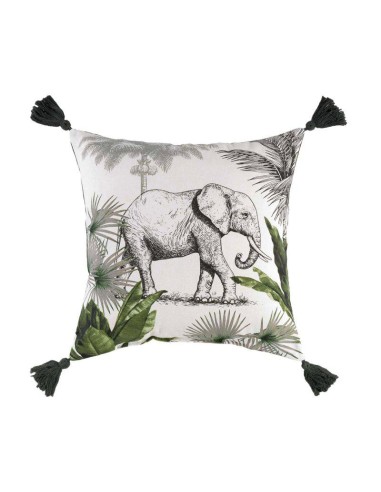1609026 - coussin pompons 40 x 40 cm coton imprime equatoria jungle des. place