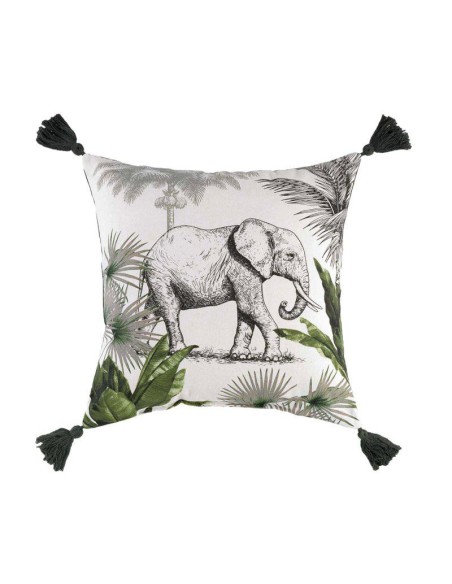 1609026 - coussin pompons 40 x 40 cm coton imprime equatoria jungle des. place