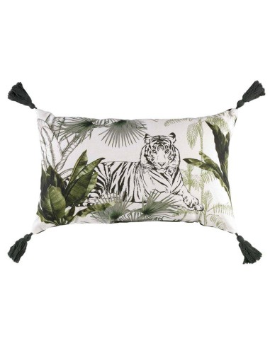 1609025 - coussin pompons 30 x 50 cm coton imprime equatoria jungle des. place