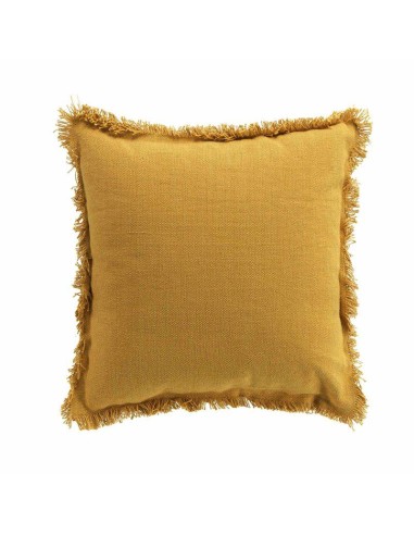 1609065-coussin dehous. compr. franges 45 x 45 cm coton uni vanina jaune
