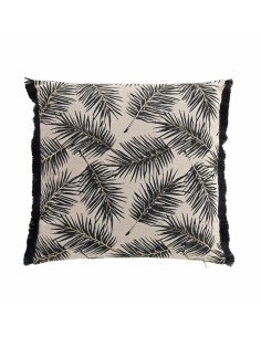 coussin dehous. compr. franges 45x45 cm coton recycle imp.+or azeris des. place