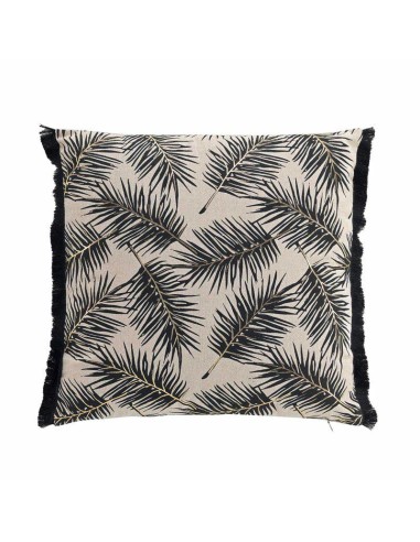 coussin dehous. compr. franges 45x45 cm coton recycle imp.+or azeris des. place