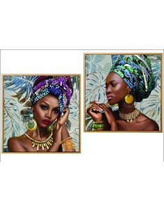 09/2972-cadre toile vernie "africa" 2asst