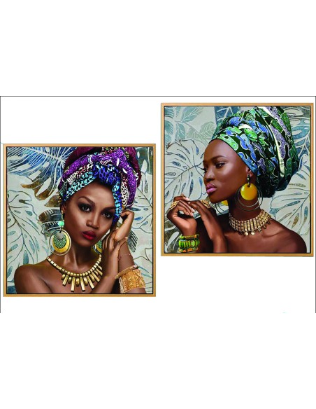 09/2972-cadre toile vernie "africa" 2asst