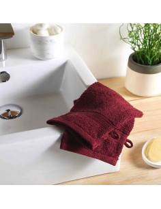 1800971 - 2 gants de toilette 15 x 21 cm eponge unie colors bourgogne