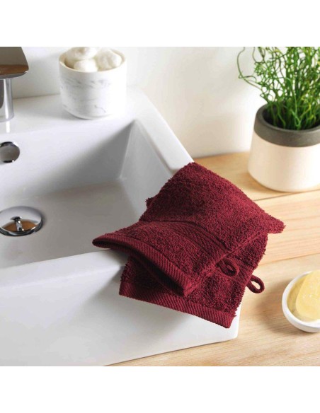 1800971 - 2 gants de toilette 15 x 21 cm eponge unie colors bourgogne