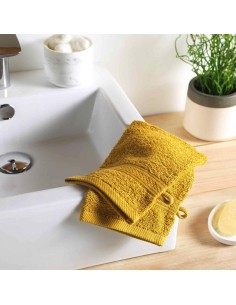 2 gants de toilette 15 x 21 cm eponge unie colors miel